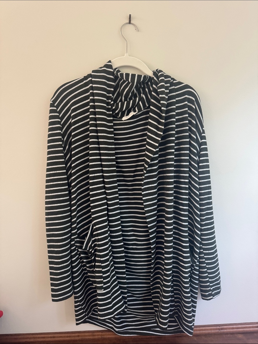 Everly Dark Green and White Striped Open-Front Cardigan